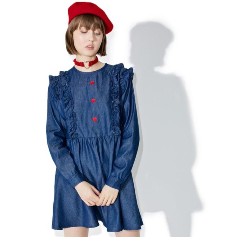 Lazy Oaf Blue Denim Dress with Red Accents
